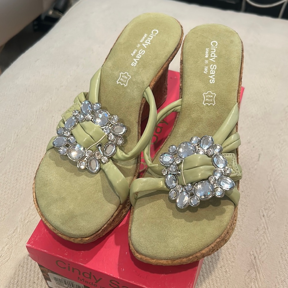Cindy Says Gorgeous Green Embellished Wedges